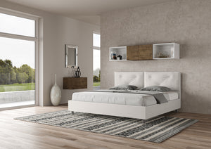 BS COM Letto matrimoniale king size contenitore imbottito 200x210 similpelle bianco