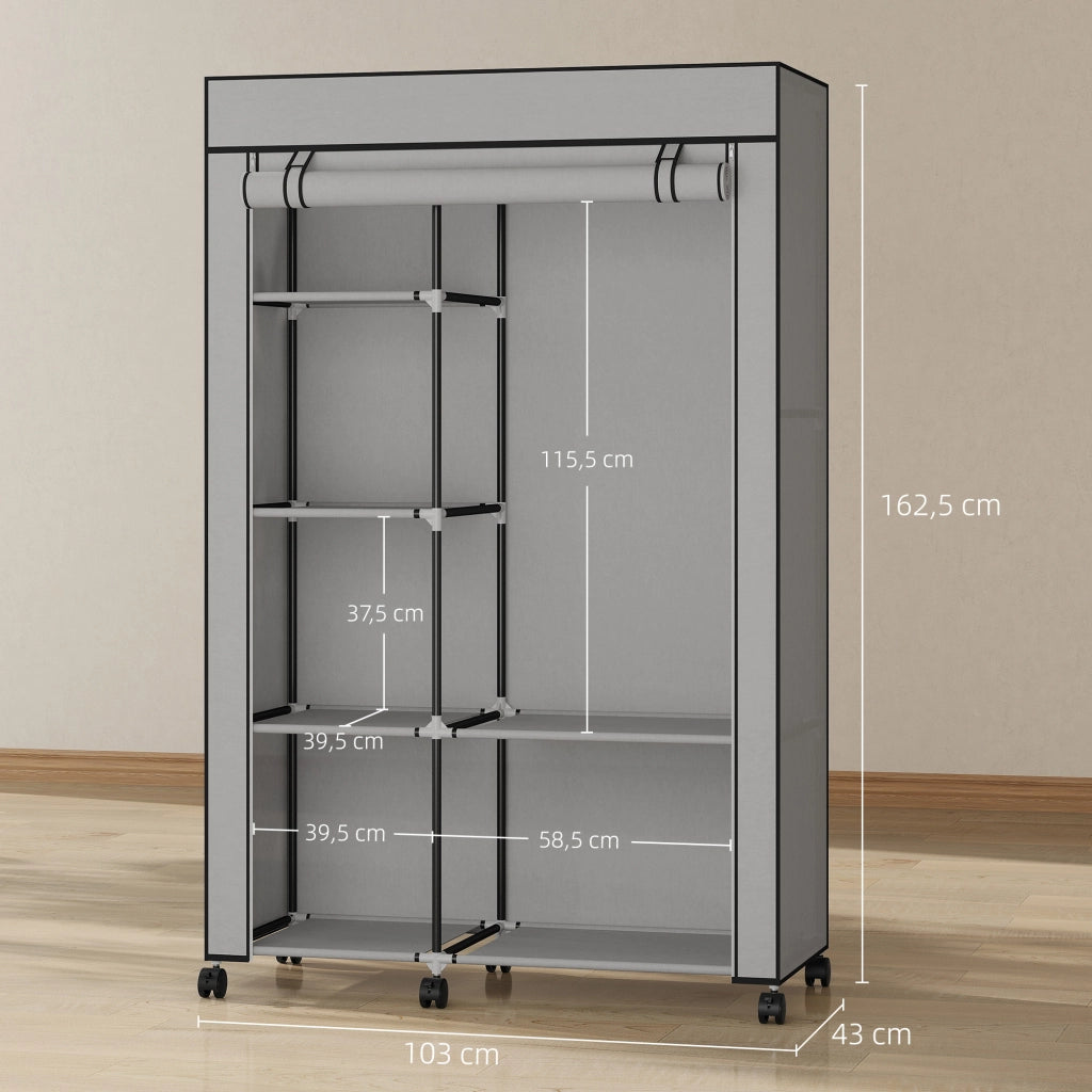 Armadio portatile con ruote e ripiani ¨C Zephmum ¨C Grigio 103x43x162,5 cm
