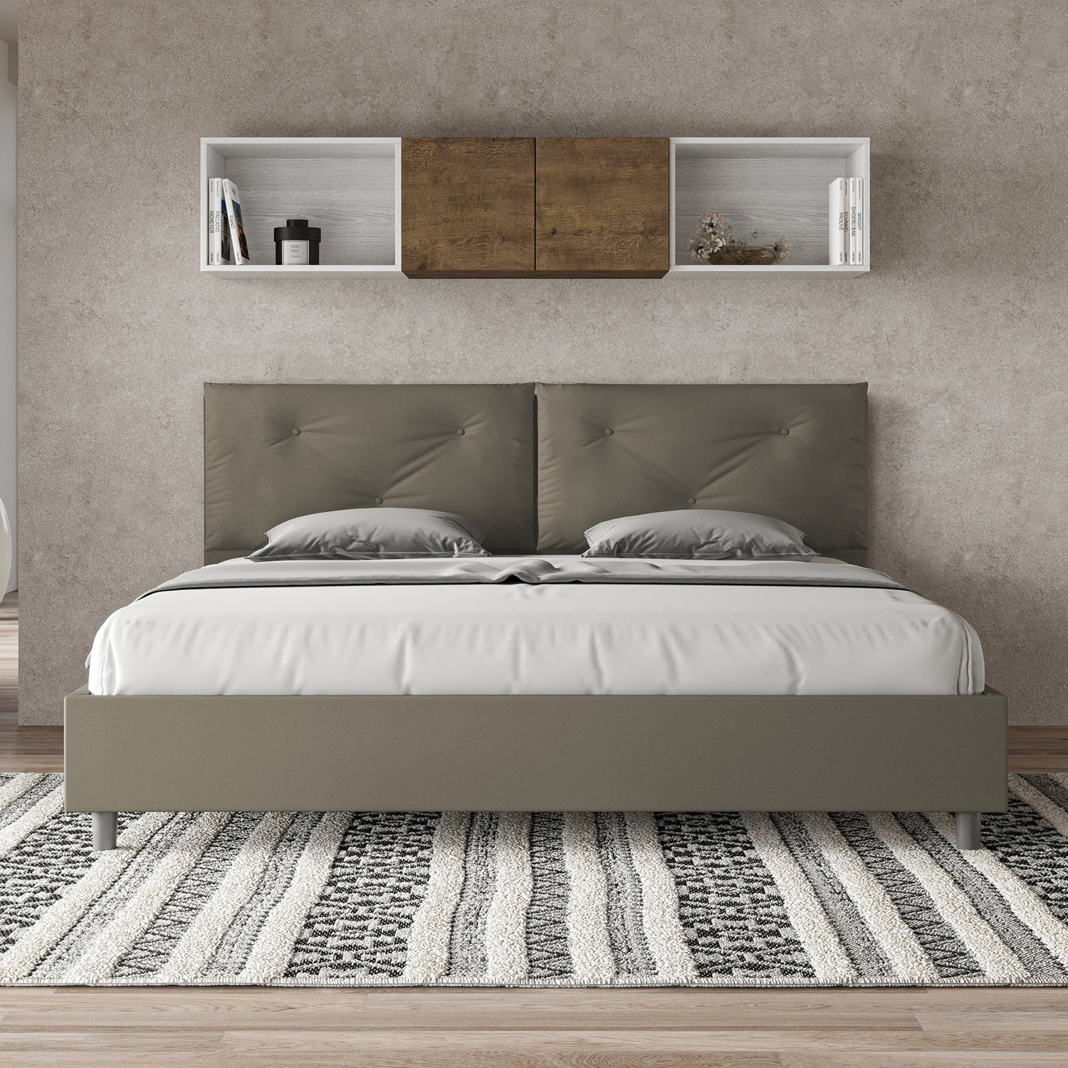 BS COM Letto matrimoniale king size senza rete imbottito 200x210 similpelle cappuccino