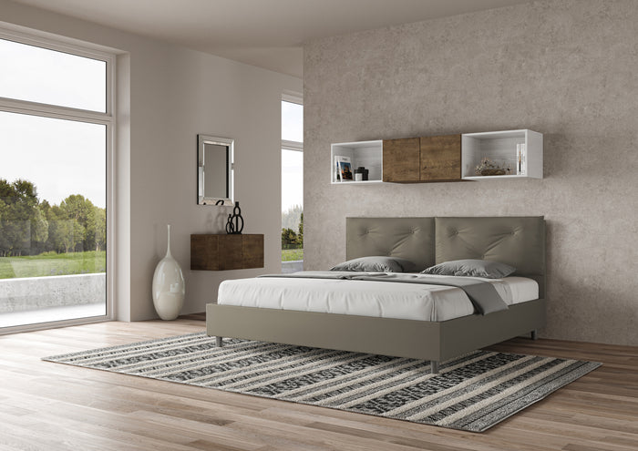BS COM Letto matrimoniale king size senza rete imbottito 200x200 similpelle cappuccino