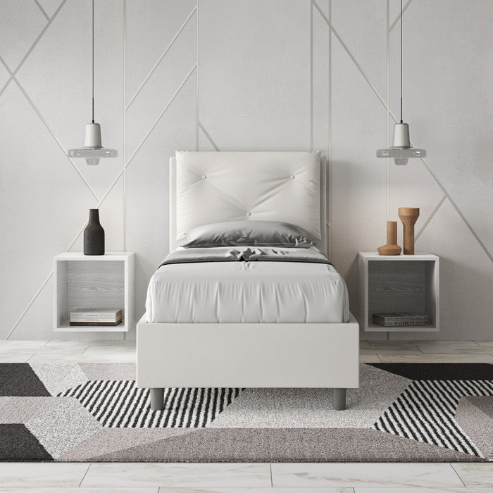 BS COM Letto singolo con rete imbottito 80x190 similpelle bianco