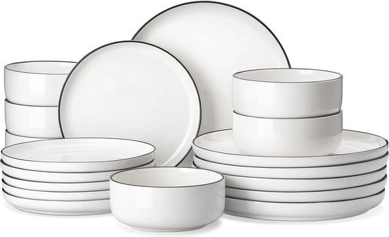 Set da tavola 18 pezzi per 6 persone - Porcellana con design marmo e bordo nero - Ideale per ogni occasione