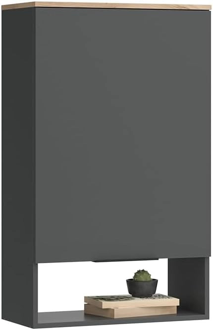 Credenza Wido, Antracite, con porta, adatto al montaggio a parete per bagno o cucina