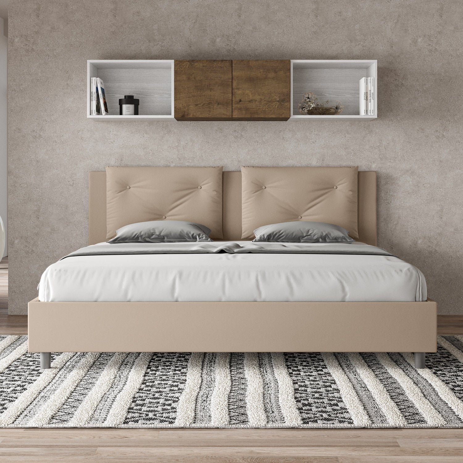 BS COM Letto matrimoniale king size contenitore imbottito 200x200 similpelle tortora