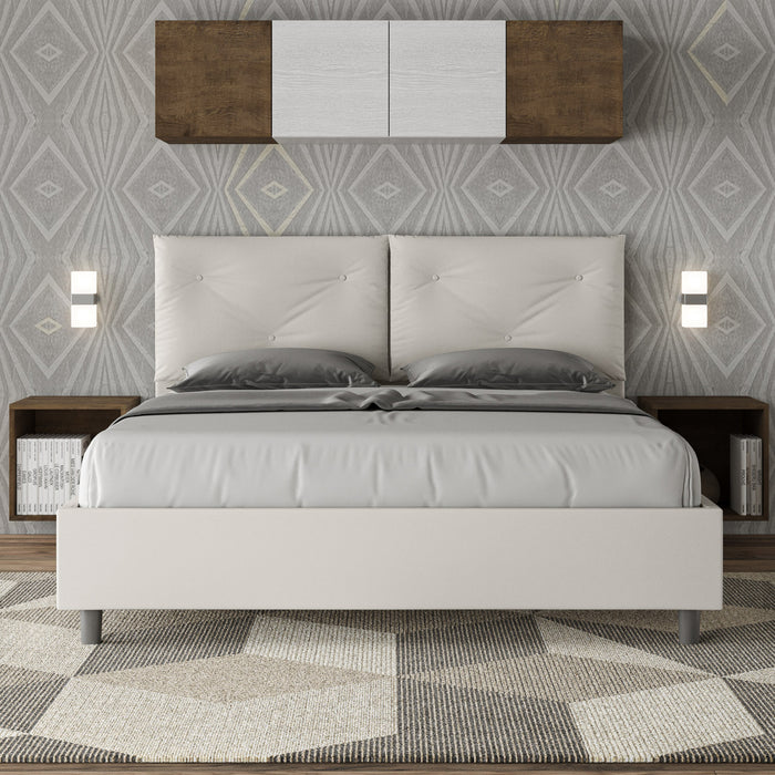 BS COM Letto matrimoniale contenitore imbottito 160x190 similpelle bianco