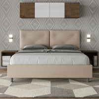 BS COM Letto matrimoniale contenitore imbottito 160x200 similpelle tortora