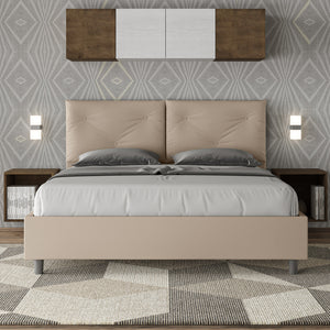 BS COM Letto matrimoniale contenitore imbottito 160x200 similpelle tortora