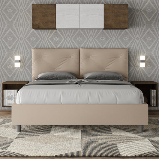 BS COM Letto matrimoniale contenitore imbottito 160x200 similpelle tortora