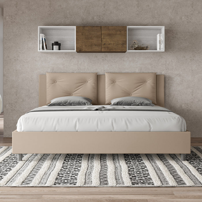 BS COM Letto matrimoniale king size contenitore imbottito 200x210 similpelle tortora