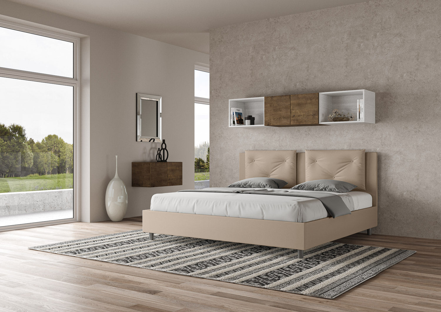 BS COM Letto contenitore imbottito 180x210 similpelle tortora