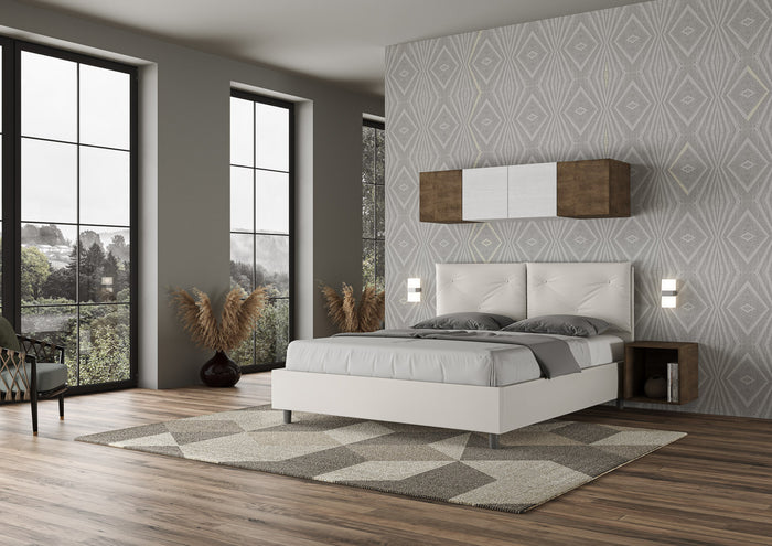 BS COM Letto matrimoniale contenitore imbottito 160x190 similpelle bianco