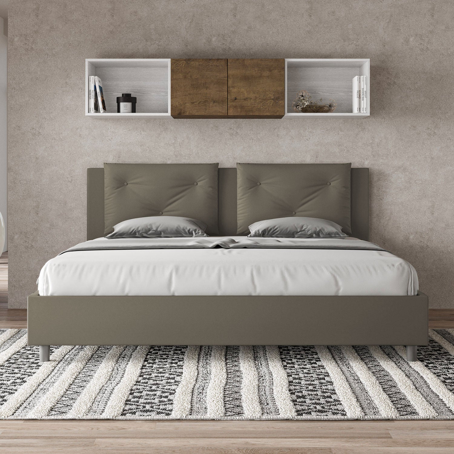 BS COM Letto matrimoniale king size contenitore imbottito 200x200 similpelle cappuccino