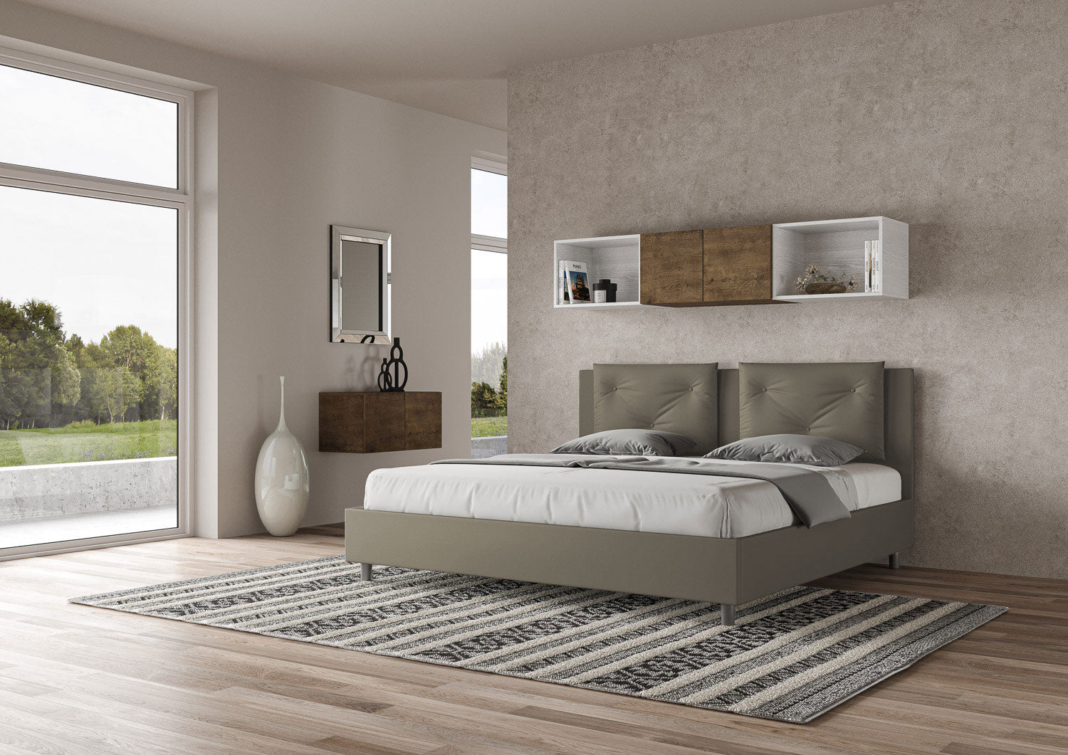 BS COM Letto matrimoniale king size contenitore imbottito 200x200 similpelle cappuccino