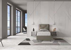 BS COM Letto singolo contenitore imbottito 80x190 similpelle cappuccino