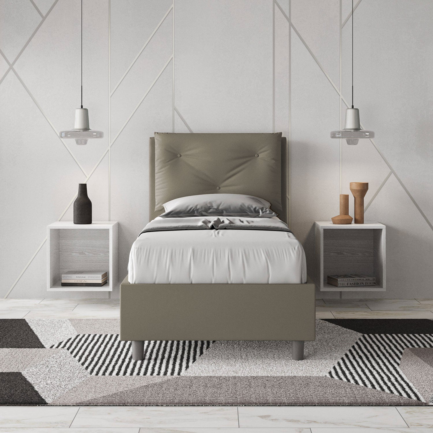 BS COM Letto singolo contenitore imbottito 80x200 similpelle cappuccino