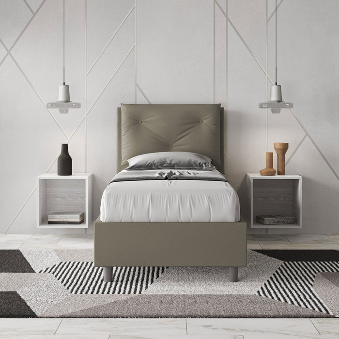 BS COM Letto singolo contenitore imbottito 80x210 similpelle cappuccino