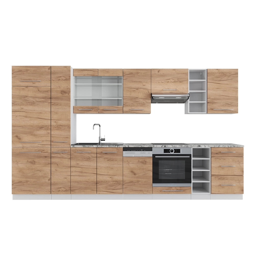 Cucina componibile Fame-Line Rovere dorato/Bianco 355 cm senza piano di lavoro Vicco