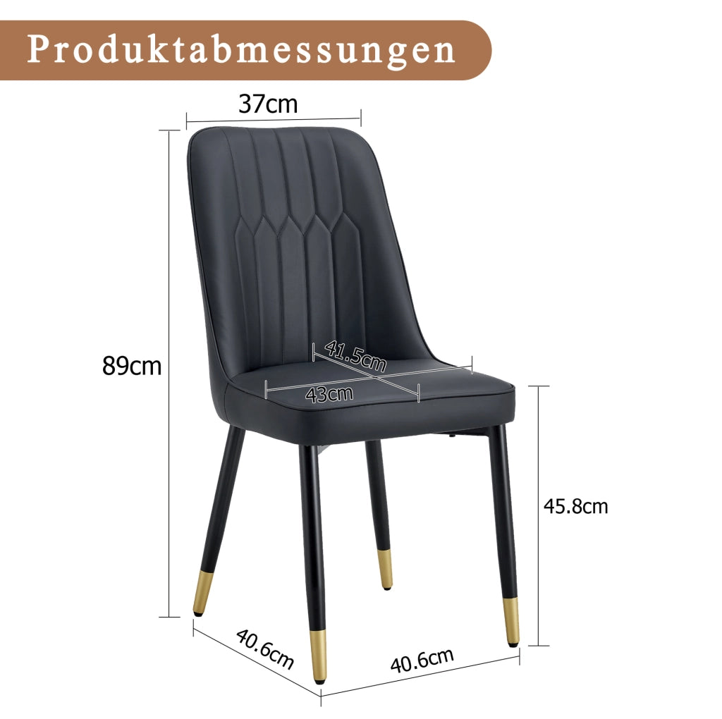 Sedia da pranzo moderna in PU nero con gambe in metallo nero