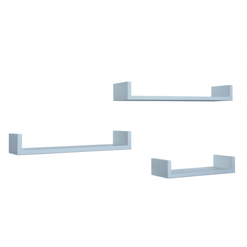 Set di 3 Mensole da Muro, Mensole Muro Design, Mensola da Parete, Blu Baltico, 60x8 p15,5 cm, 50x8 p15,5 cm e 40x8 p15,5 cm - Calamita