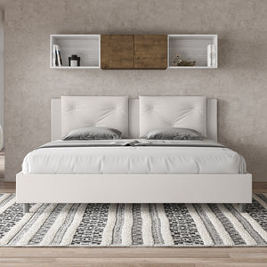 BS COM Letto matrimoniale king size senza rete imbottito 200x210 similpelle bianco
