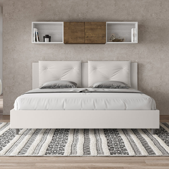 BS COM Letto matrimoniale king size senza rete imbottito 200x210 similpelle bianco