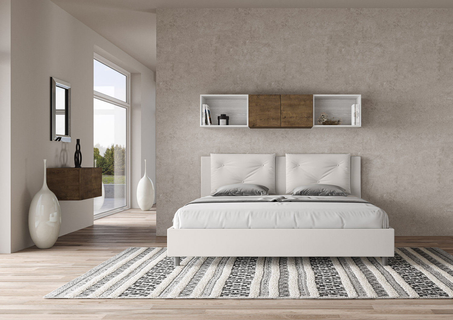 BS COM Letto matrimoniale king size senza rete imbottito 200x210 similpelle bianco