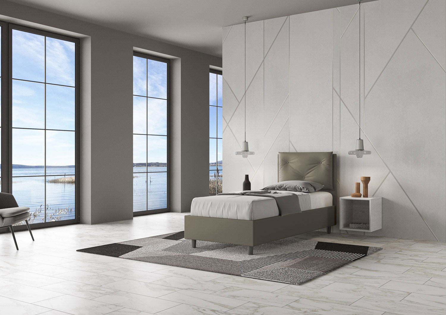 BS COM Letto singolo senza rete imbottito 80x210 similpelle cappuccino