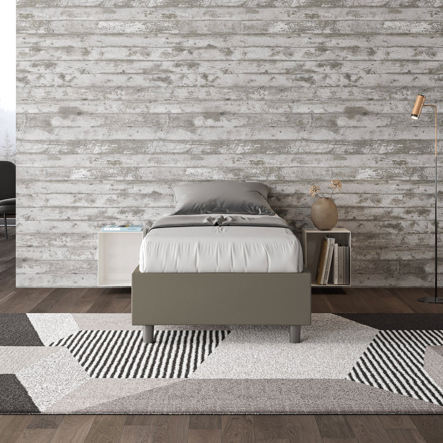BS COM Letto singolo con rete imbottito 80x200 similpelle cappuccino
