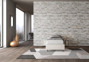 BS COM Letto singolo con rete imbottito 80x210 similpelle bianco