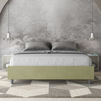 BS COM Letto matrimoniale francese contenitore imbottito 140x200 microfibra tè verde