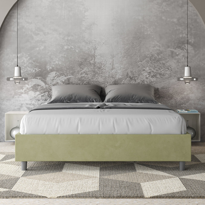 BS COM Letto matrimoniale francese contenitore imbottito 140x200 microfibra tè verde