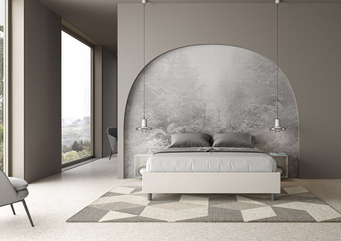 BS COM Letto matrimoniale francese contenitore imbottito 140x190 similpelle bianco