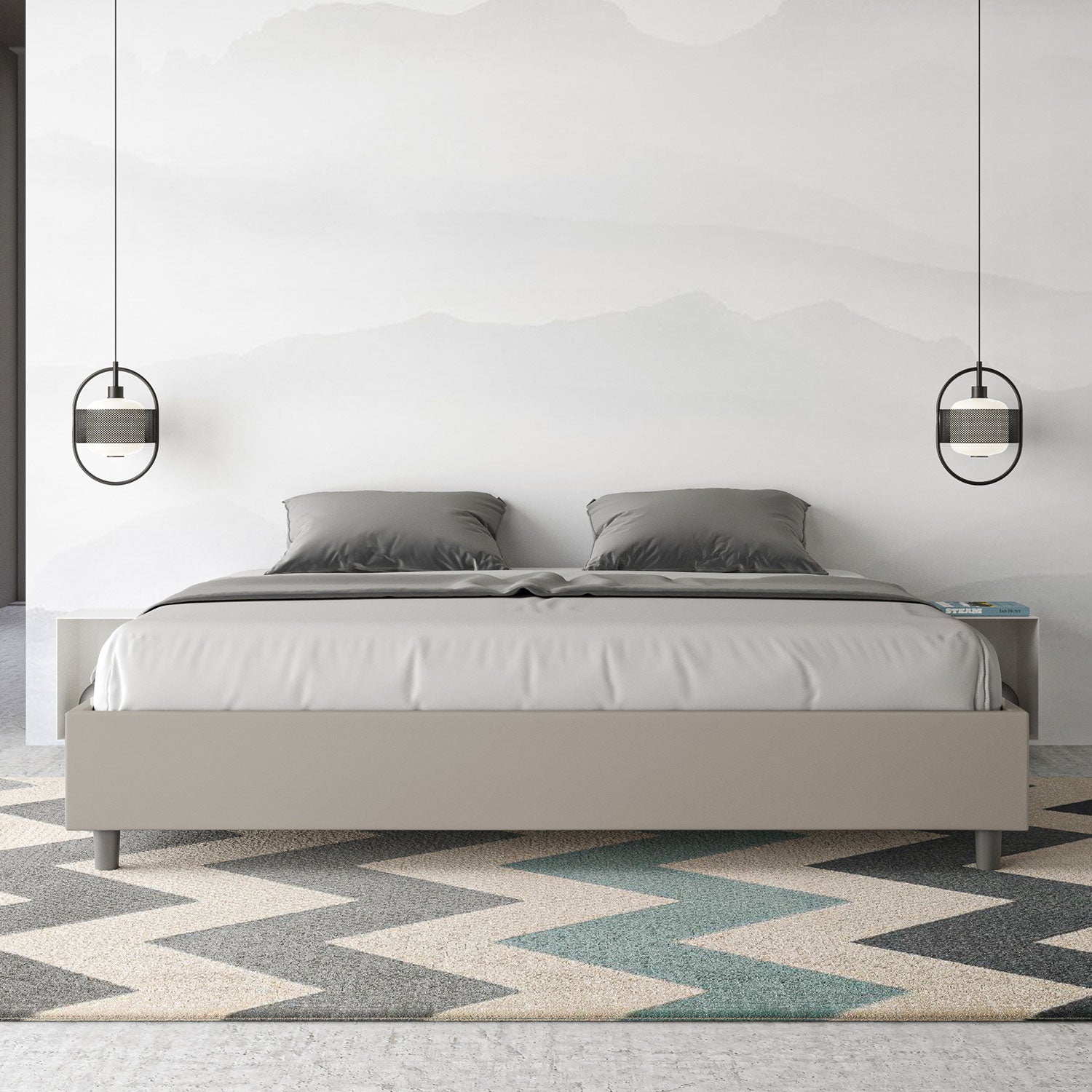 BS COM Letto matrimoniale king size contenitore imbottito 200x210 similpelle tortora