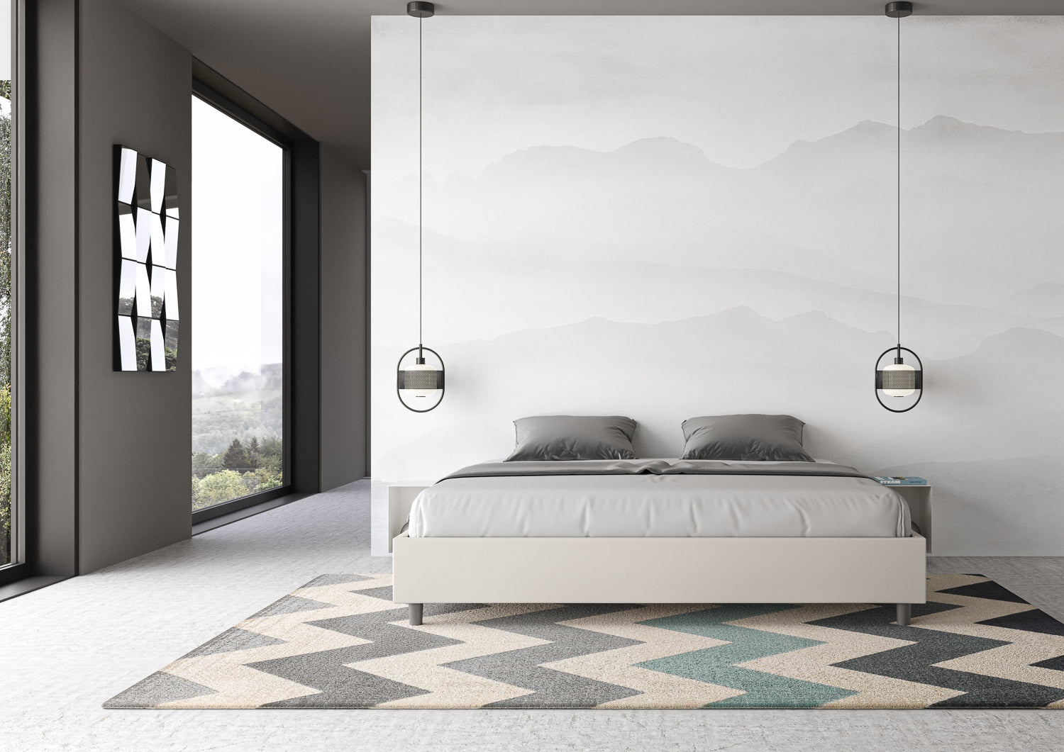 BS COM Letto contenitore imbottito 180x200 similpelle bianco
