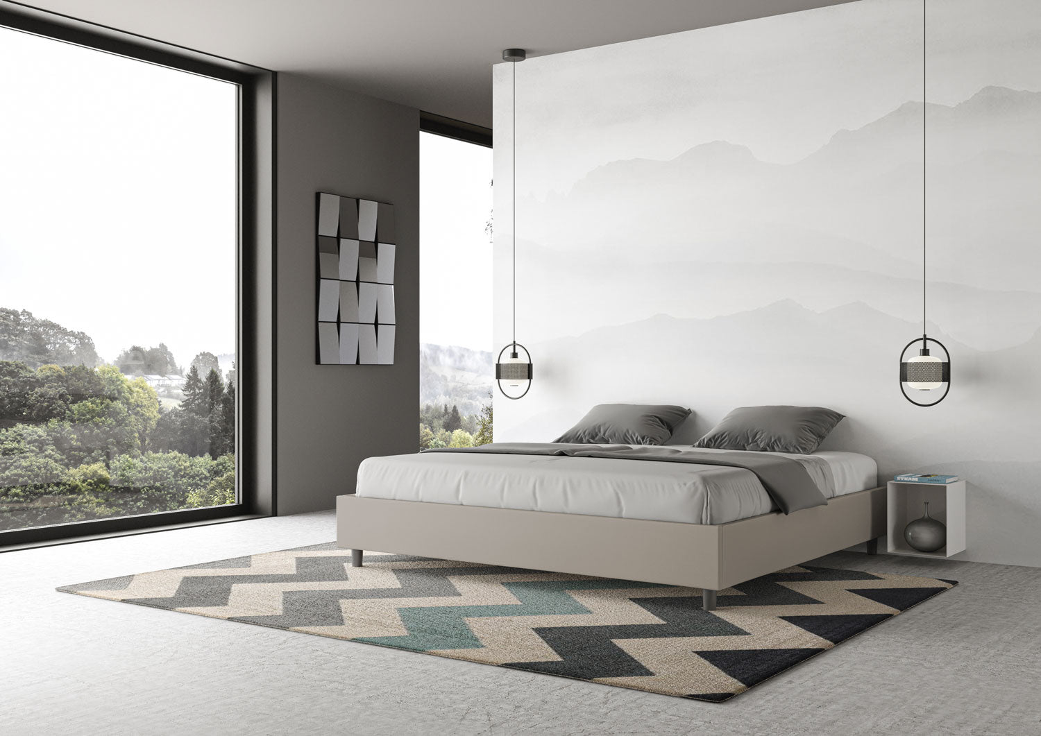 BS COM Letto matrimoniale king size contenitore imbottito 200x210 similpelle tortora