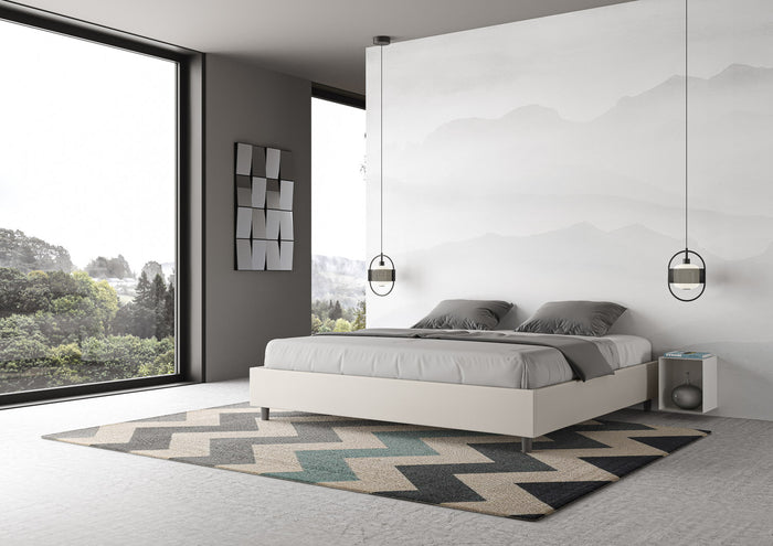 BS COM Letto contenitore imbottito 180x200 similpelle bianco