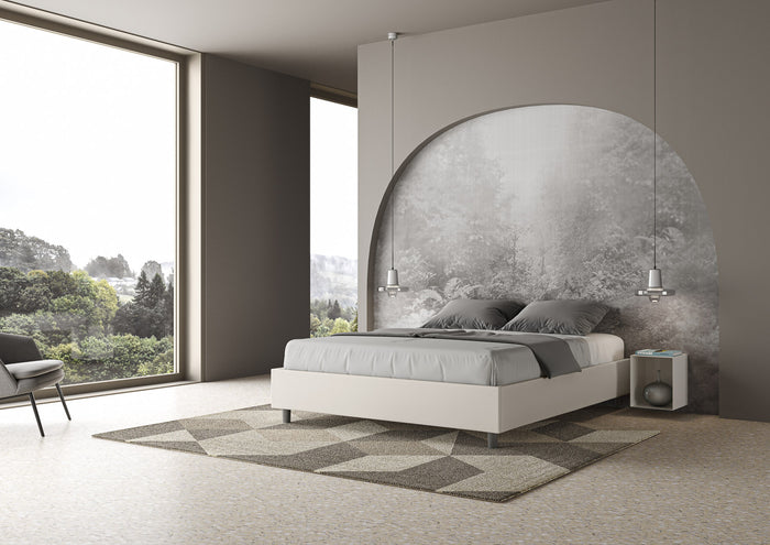 BS COM Letto matrimoniale contenitore imbottito 160x200 similpelle bianco