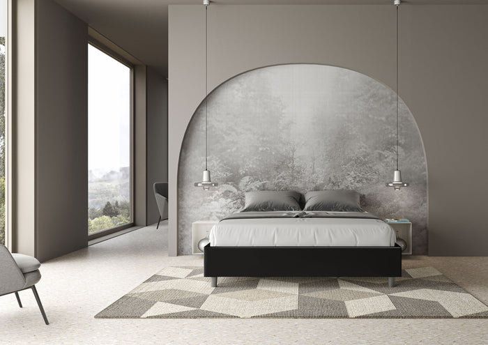 BS COM Letto matrimoniale contenitore imbottito 160x190 similpelle nero