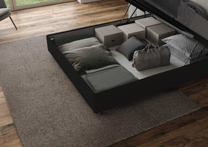 BS COM Letto matrimoniale contenitore imbottito 160x190 similpelle nero