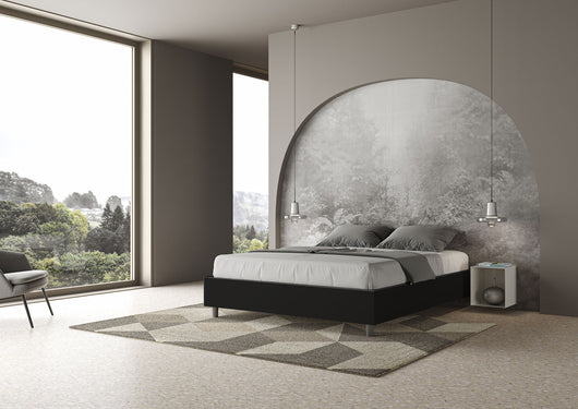 BS COM Letto matrimoniale contenitore imbottito 160x200 similpelle nero