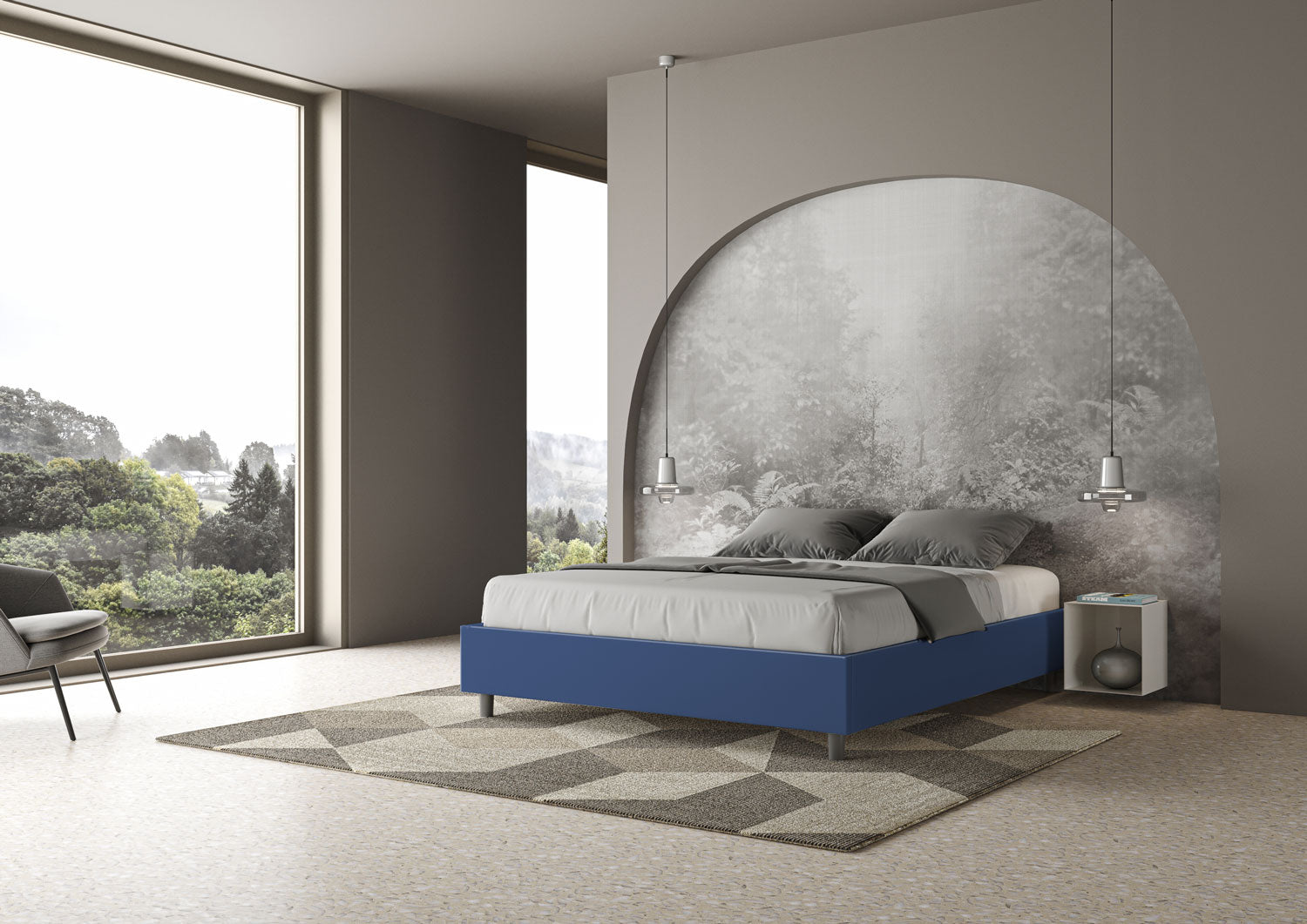 BS COM Letto matrimoniale contenitore imbottito 160x190 similpelle blu