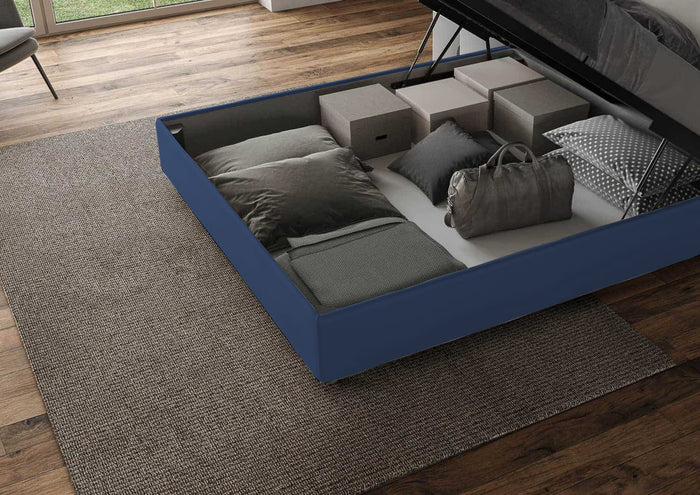 BS COM Letto matrimoniale contenitore imbottito 160x200 similpelle blu