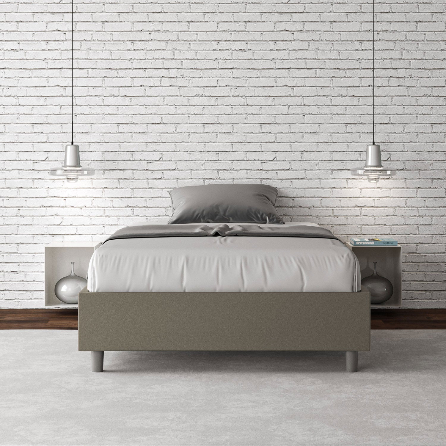 BS COM Letto una piazza e mezza contenitore imbottito 120x190 similpelle cappuccino