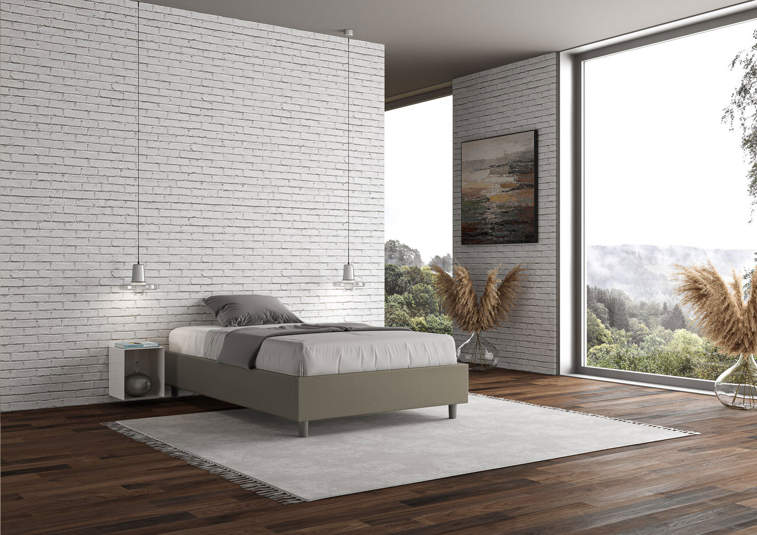 BS COM Letto una piazza e mezza contenitore imbottito 120x190 similpelle cappuccino