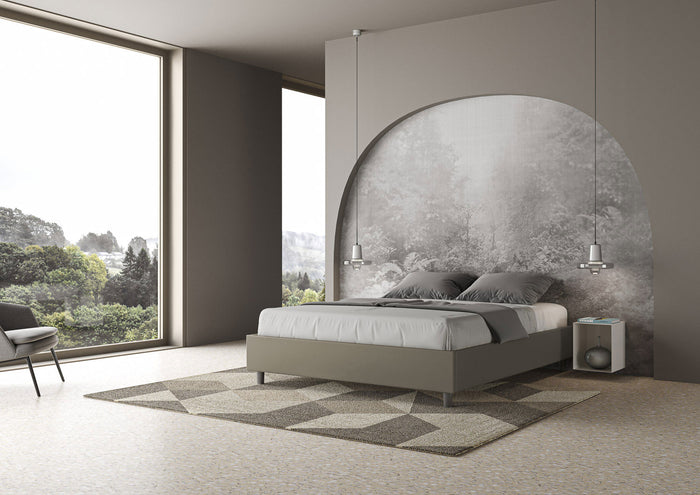 BS COM Letto matrimoniale contenitore doppia alzata imbottito 160x190 similpelle cappuccino
