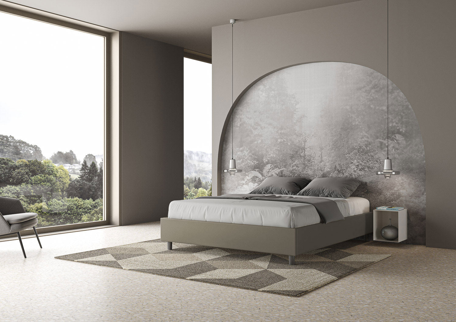 BS COM Letto matrimoniale contenitore doppia alzata imbottito 160x200 similpelle cappuccino