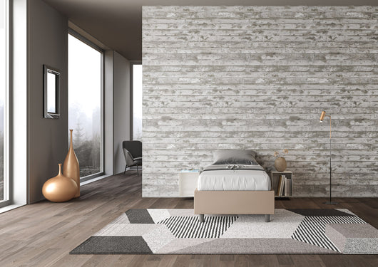 BS COM Letto singolo contenitore imbottito 80x190 similpelle tortora