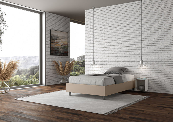 BS COM Letto una piazza e mezza contenitore imbottito 120x210 similpelle tortora