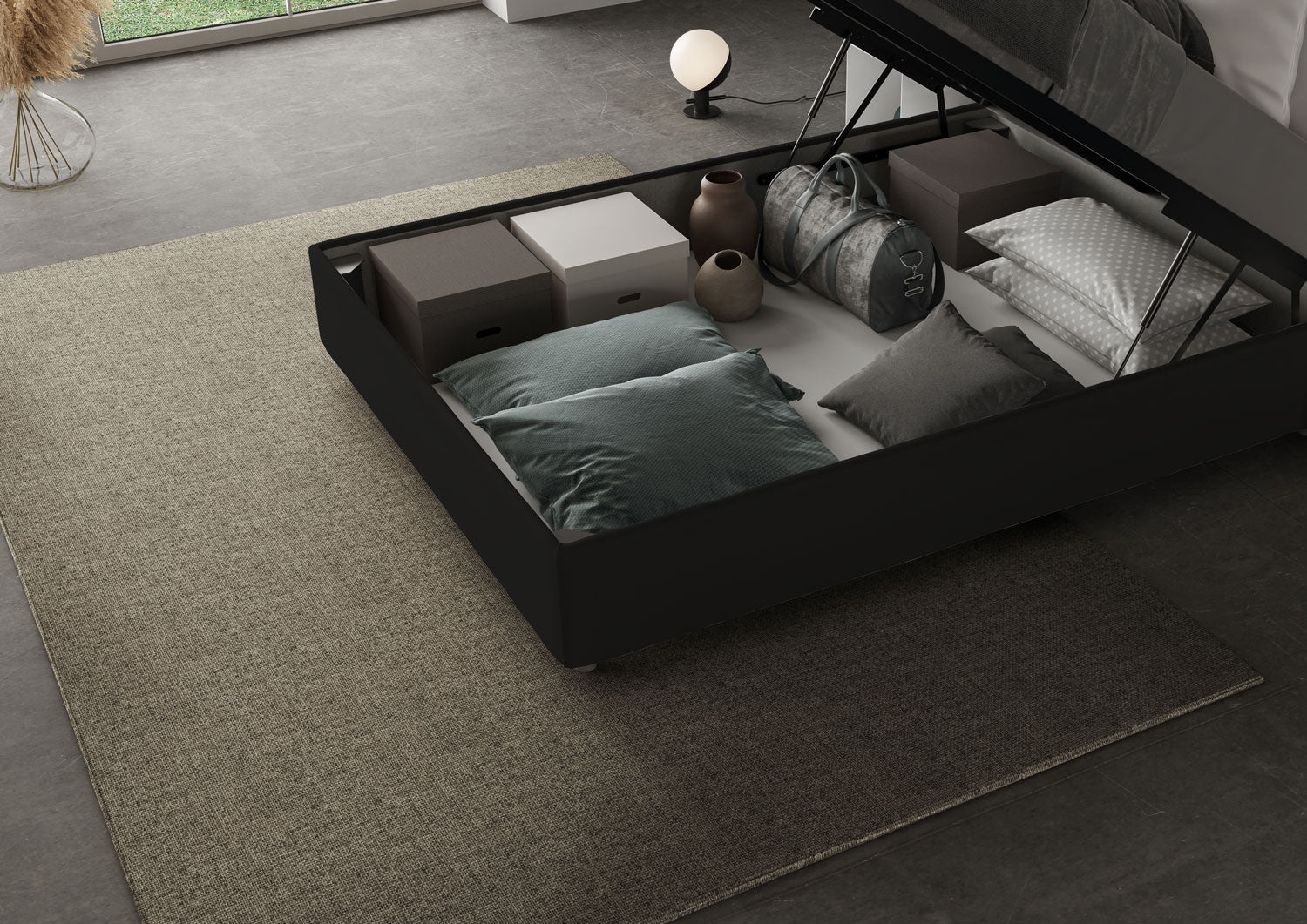 BS COM Letto una piazza e mezza contenitore imbottito 120x200 similpelle nero