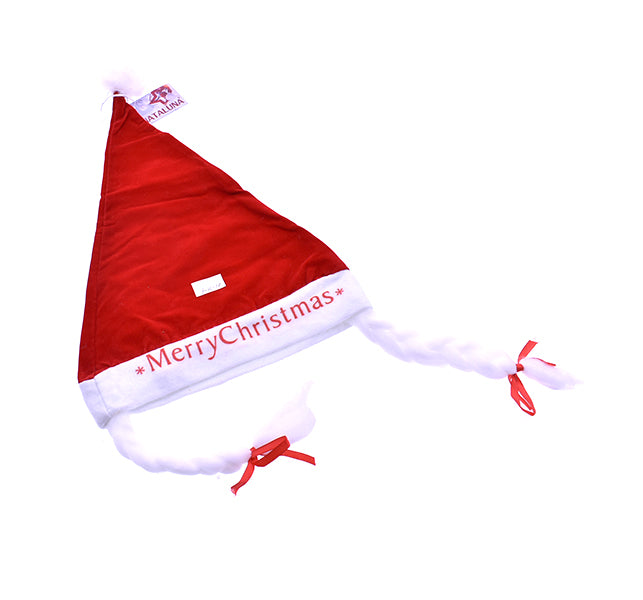 Cappello di Natale con Trecce Bianche e testo Marry Christamas